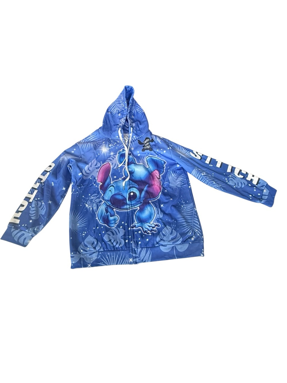 Lilo and Stitch Zip Hoodie Blue Ohana Means Family Fleece Jacket XL